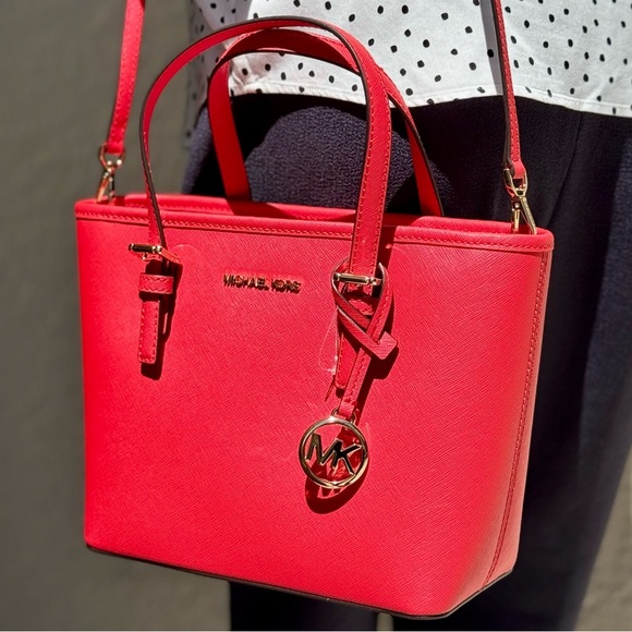 Michael Kors Jet Set Travel Extra-Small Top Zip Tote Bag Bright Red - Picture 3 of 9
